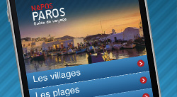 écran de téléphone portable avec une photo de l'île de Paros