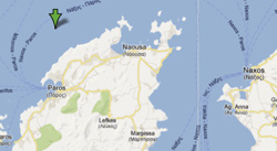 Carte de Grèce montrant la situation géographique de l'île de Paros